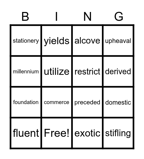 Vocabulary Bingo Card