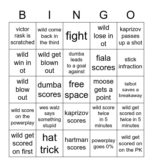 wild bingo Card