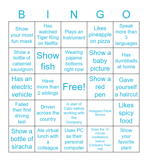 Calm's Finance Team Bingo Card