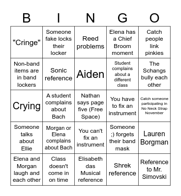 High School Bingo Card