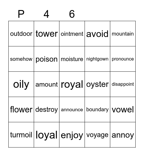 Purple 46 Bingo Card