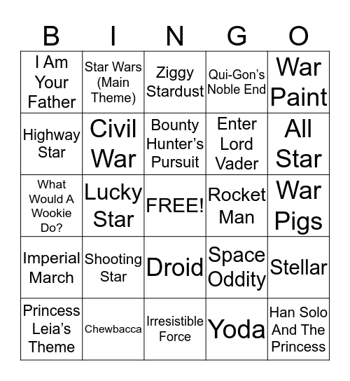 Star Wars Bingo Card