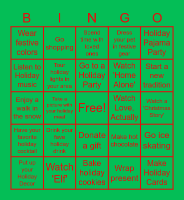 Holiday Bingo Card