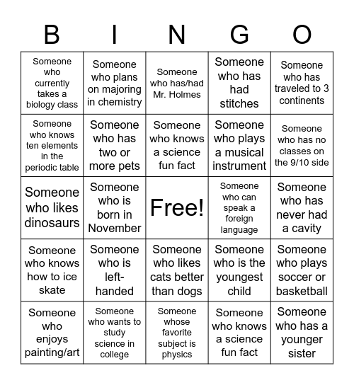 GET TO KNOW SNHS! Bingo Card