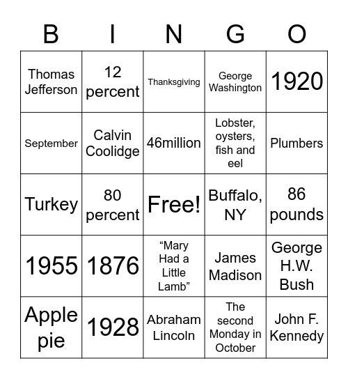 Thanksgiving Bingo Card