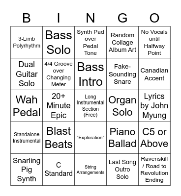 New Dream Theater Album Bingo Card