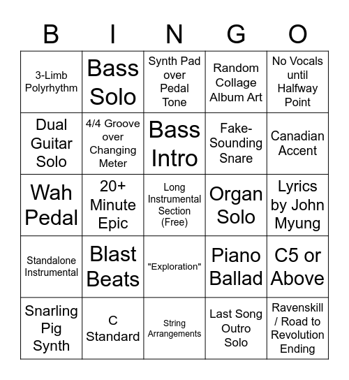 New Dream Theater Album Bingo Card