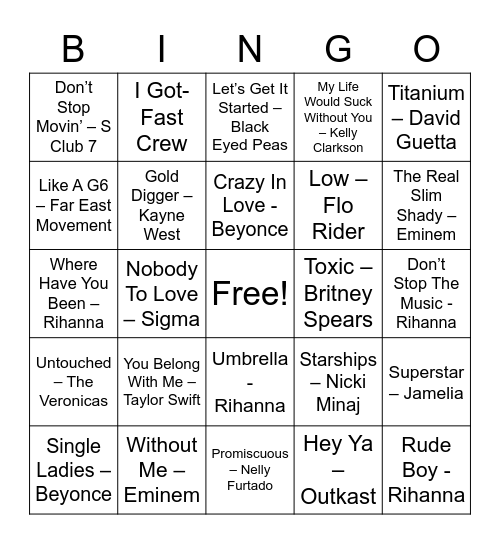 Friday Jams Bingo Card