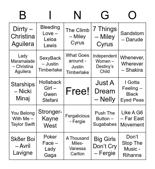 Friday Jams Bingo Card