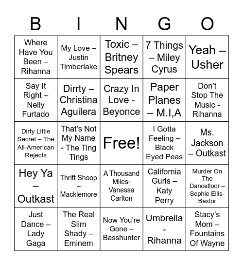 Friday Jams Bingo Card