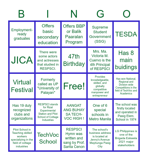 Virtual Festival: Celebrating the 47th Foundation Day of RESPSCI Bingo Card