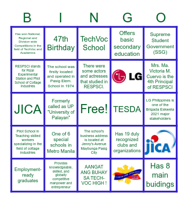 Virtual Festival: Celebrating the 47th Foundation Day of RESPSCI Bingo Card