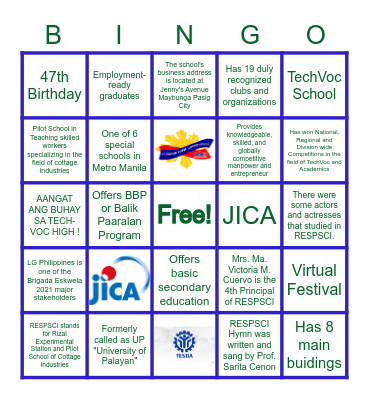 Virtual Festival: Celebrating the 47th Foundation Day of RESPSCI Bingo Card