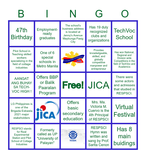 Virtual Festival: Celebrating the 47th Foundation Day of RESPSCI Bingo Card