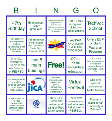Virtual Festival: Celebrating the 47th Foundation Day of RESPSCI Bingo Card