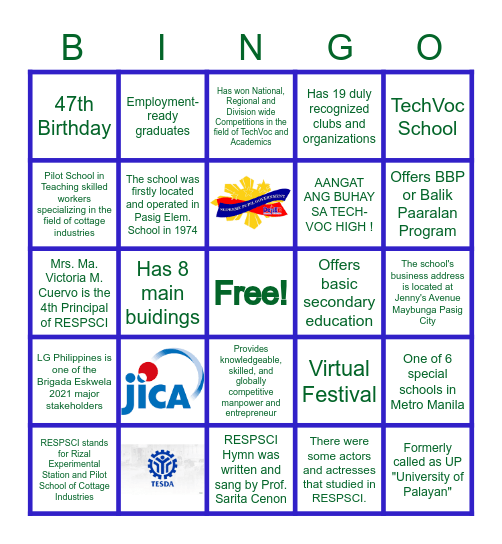 Virtual Festival: Celebrating the 47th Foundation Day of RESPSCI Bingo Card