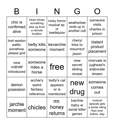 riverdale season 6 bingo Card