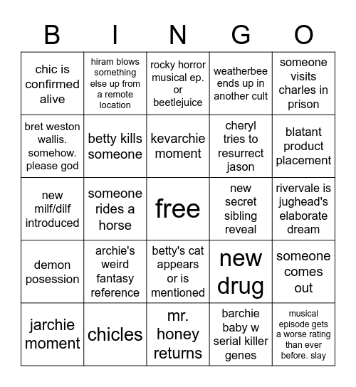 riverdale season 6 bingo Card