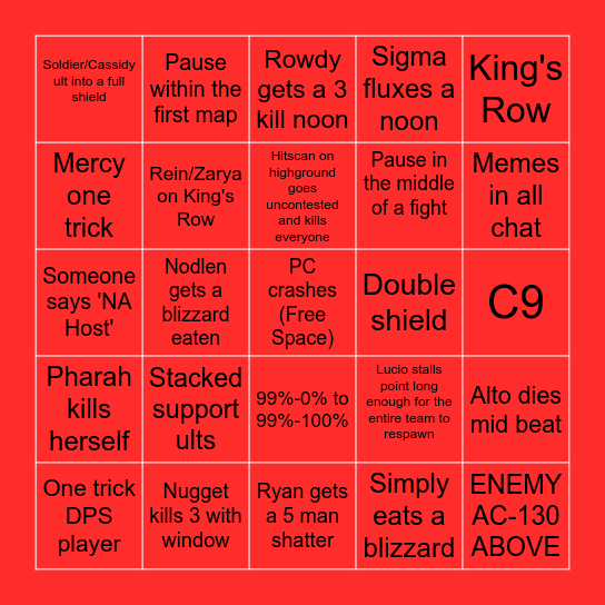 SEMO Overwatch Bingo Card