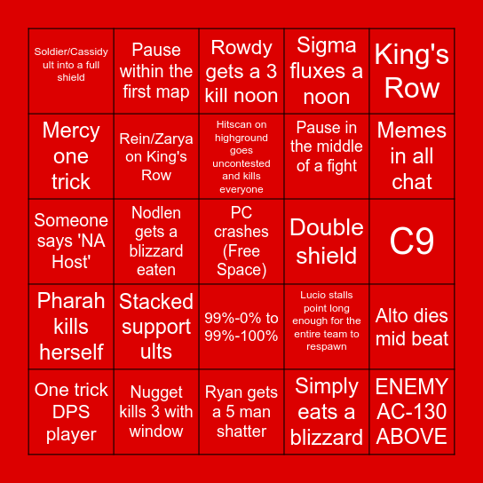 SEMO Overwatch Bingo Card