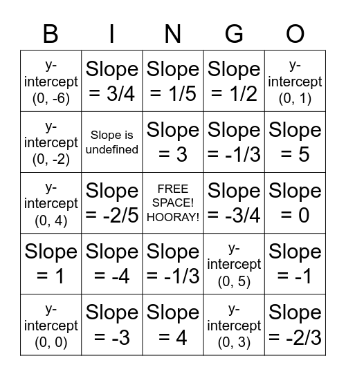 Slope Bingo Card