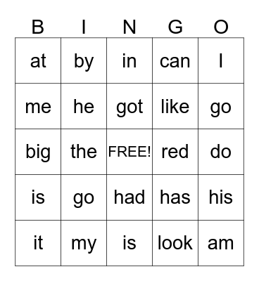 We love to read words! Bingo Card