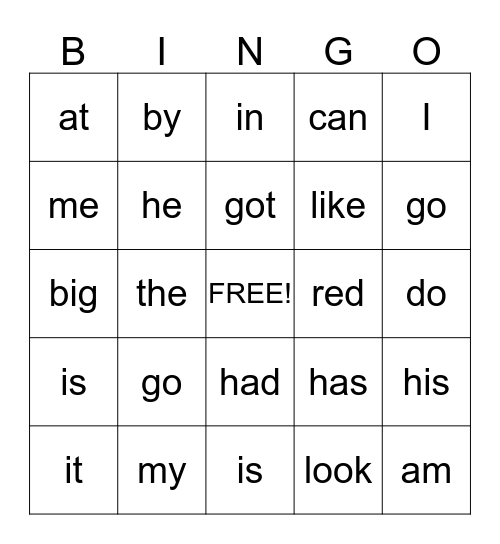 We love to read words! Bingo Card