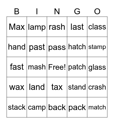 a words Bingo Card