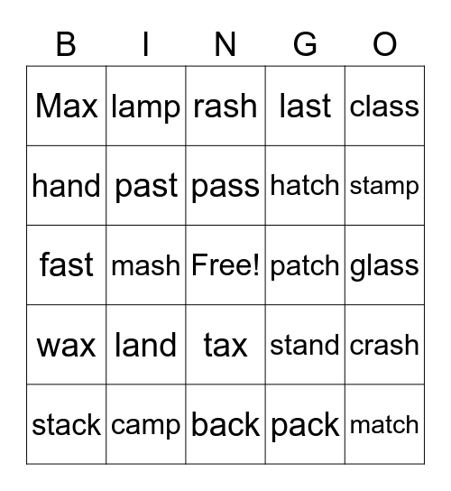 a words Bingo Card
