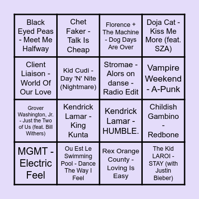 Prince Bingo - Round #1 Bingo Card