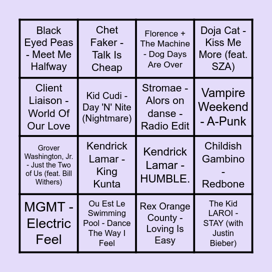 Prince Bingo - Round #1 Bingo Card