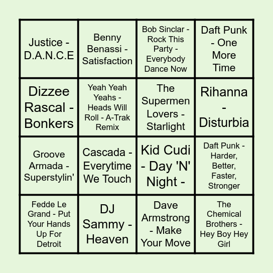 Prince Bingo - Dance Classics Bingo Card