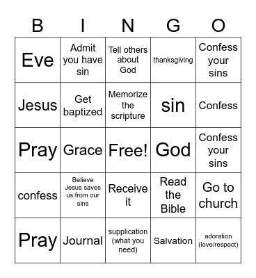 SALVATION Bingo Card