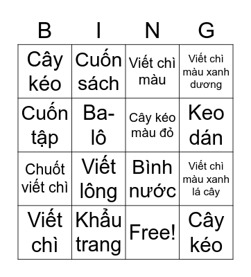 School Supplies-ONLY WORDS Bingo (Vietnamese) Bingo Card