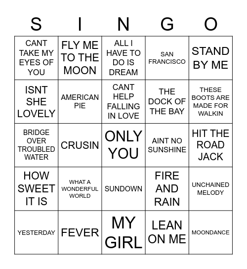 707 THROWBACKS OF YESTERYEAR Bingo Card