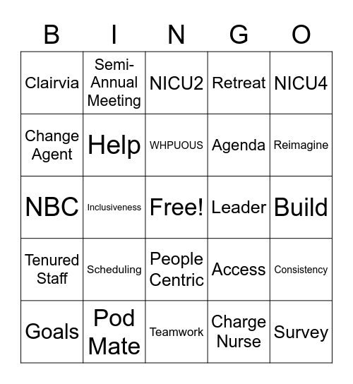 CHARGE! Bingo Card