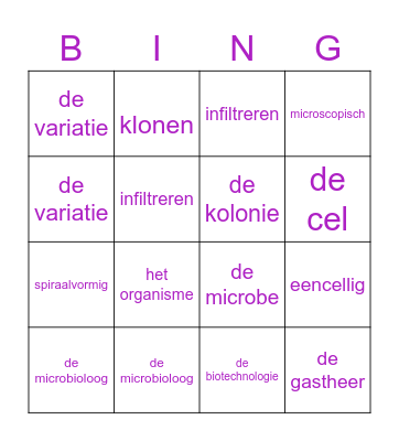 Microben Bingo Card
