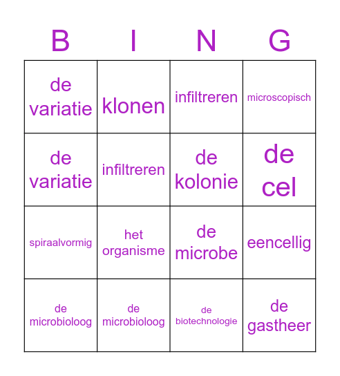 Microben Bingo Card