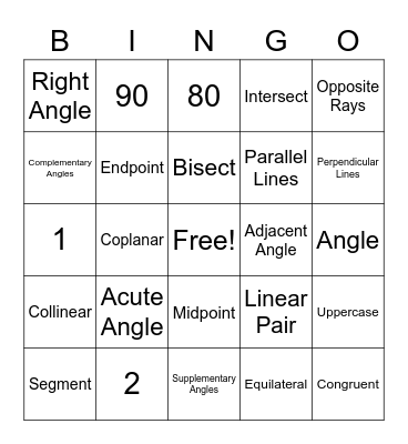 Geometry Bingo Card