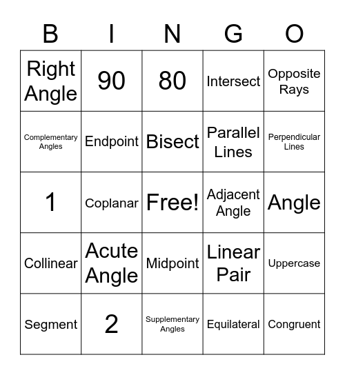 Geometry Bingo Card