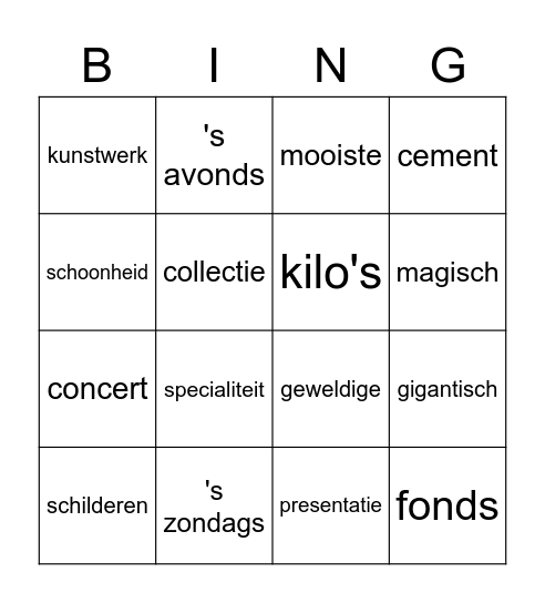 Bingo met Sam Bingo Card