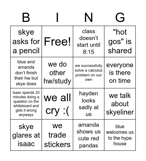 Untitled Bingo Card