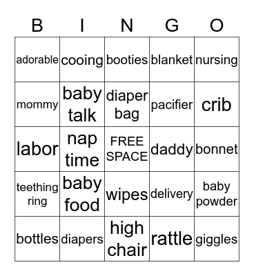 Baby Shower Bingo Card