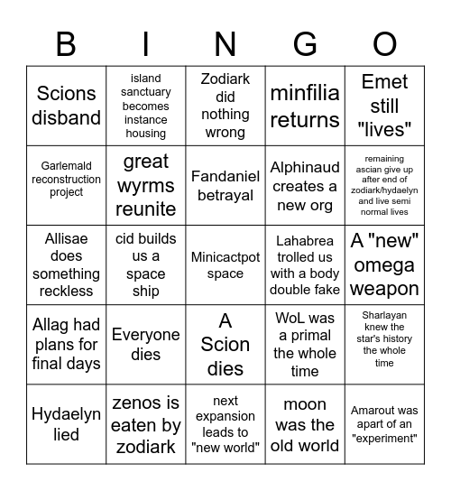 Endwalker Bingo Card