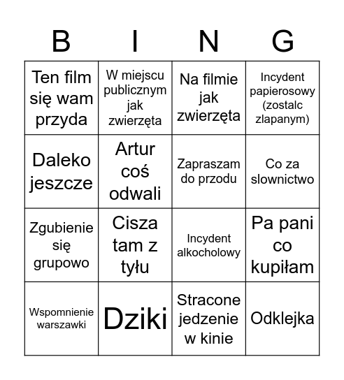 Wycieczka olsztyn Bingo Card