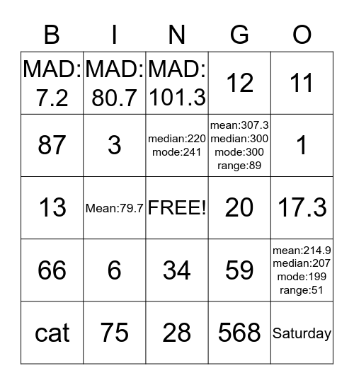 Mathafied Bingo Card