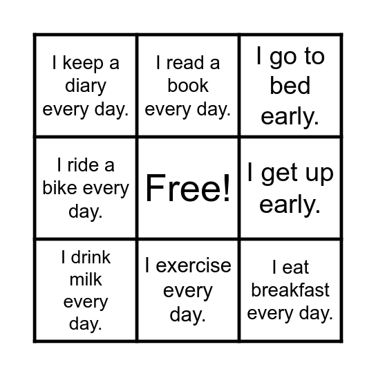 Listening bingo Card