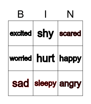 feelings Bingo Card