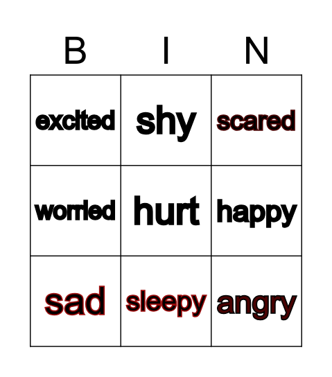 feelings Bingo Card