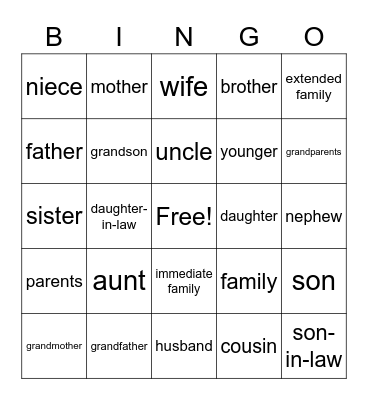 Talking About Families Bingo Card